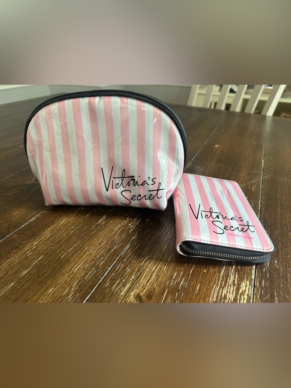 Victoria’s Secret striped cosmetics bag